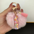 Pink Faux Fur Pompom Letter Charm Keychain with Confetti Resin view 12