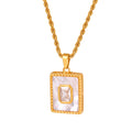 Gold Rectangular Shell Pendant Necklace Clear Center Stone Chain view 5