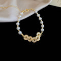 Gold Pearl Crystal Coin Link Bracelet Extension Chain Clasp view 6