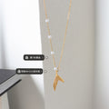 Gold Mermaid Tail Pendant Necklace with Pearl Station Chain view 2