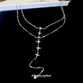 Silver Double Layer Crystal Star Tassel Necklace Piece view 2