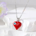Silver Tone Puffy Heart Evil Eye Pendant Necklaces in Five Colors view 3