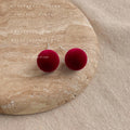 Wine Red Velvet Flocked Round Ball Stud Earrings Multi Size view 6
