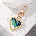 Gold Tone Pearl Heart Marbled Swirl Clip Keychains in Six Colors view 2