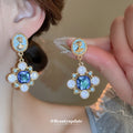 Floral Crystal Drop Earrings in Purple and Blue Colorways view 4