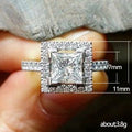 Silver Tone Princess Cut Double Halo Ring Polished Jewelry view 3