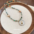 Green and Brown Beaded Celestial Medallion Necklace view 4