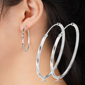 Faceted Silver Tone Large Hoop Earrings Polished Jewelry Accessory view 9