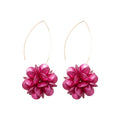 Gold Hook Earrings With Fuchsia Flower Drops Statement Jewelry view 5
