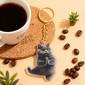 Gray Praying Cat Flat Acrylic Keychain With Gold Tone Ring view 3