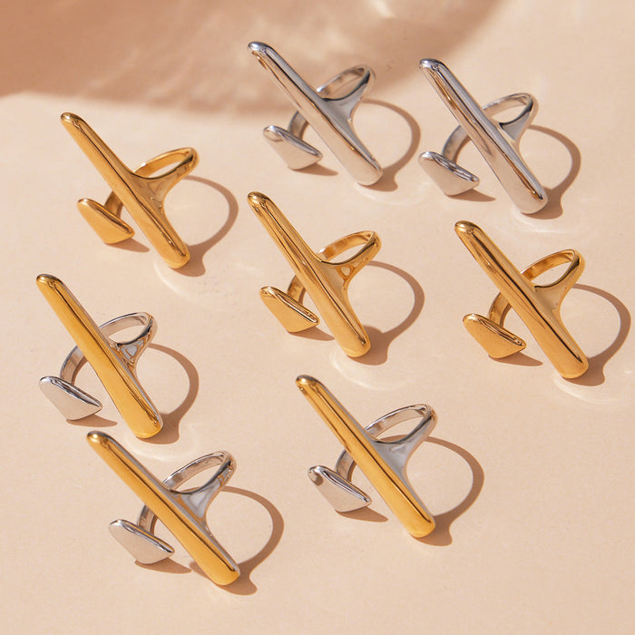 Open Geometric Bar Ring Gold Steel Two-Tone Stainless