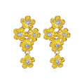Yellow Crystal Flower Drop Earrings With Gold Tone Settings view 5