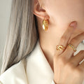 Gold Twisted Ribbed U Shape Chunky Hoop Earrings Pair view 4