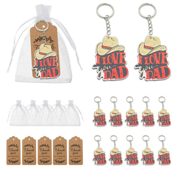 Cowboy Hat I Love You Dad Printed Wood Keychain Metal Charm