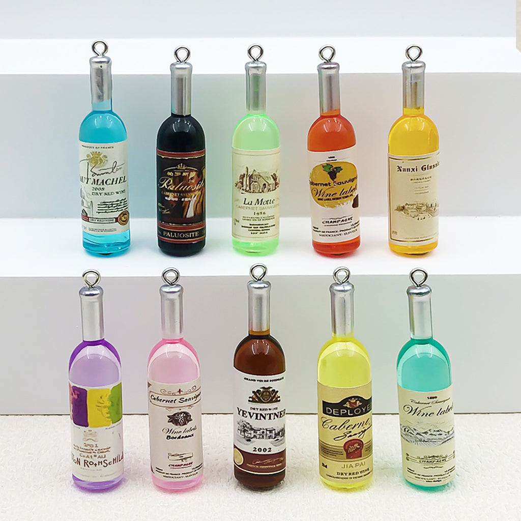 Resin Red Wine Bottle Charm Pendant for DIY Earrings Bag Decor Keychain Jewelry