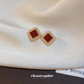 Red Square Crystal Halo Stud Earrings Jewelry Accessories view 4