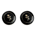 Black Enamel Round Rose Motif Stud Earrings Gold Trim view 5