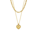 Gold Dual Layer Figaro Chain Heart Pendant Necklace view 5