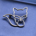 Minimal Open Line Fox Brooch in Silver or Gold Tone view 4
