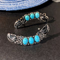 Antique Silver Tone Turquoise Color Leaf Clip Earrings view 2