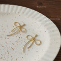 Gold Textured Wire Long Tail Bow Stud Earrings Pair view 3