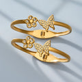 Butterfly Flower Crystal Hinge Bangle Bracelets Gold Steel view 2