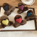 Brown Fur Heart Claw Clips Felt Centers Four Colors view 3