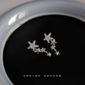Silver Cascading Multi Star Drop Stud Earrings Clear CZ view 3