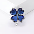 Crystal Glass Four Leaf Clover Brooch Heart Petals Lucky Pin view 1
