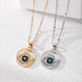 Gold and Silver Tone Rhinestone Eyelash Evil Eye Pendant Necklaces view 2