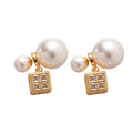 Pearl and Crystal Square Reversible Stud Earrings with Polished Details view 5