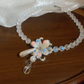 Pastel Beaded Necklace with Floral and Teardrop Pendant Cluster view 6