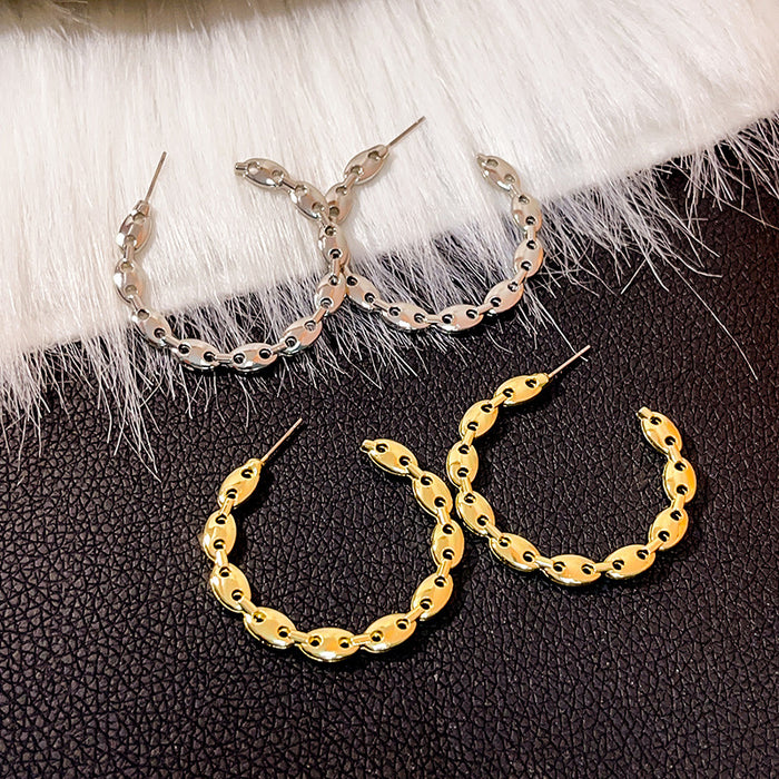 Open C-Shape Mariner Link Hoop Earrings Gold and Silver