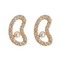 Gold Pave Bean Outline Pearl Center Stud Earrings Matching Pair view 5