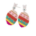 White Bunny Stud Striped Easter Egg Drop Earrings With Rhinestones view 5