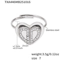 Double Layer Heart Zircon Stainless Steel Earrings Necklace Ring view 10