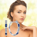 Silver Tone Blue Baguette CZ Clear Huggie Hoop Earrings view 1