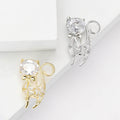 Crystal Cat Brooch Clear Oval Head Bow Gold or Silver view 1
