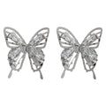 Silver Crystal Inlay Hollow Butterfly Stud Earrings view 5