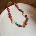 Red Orange Mixed Bead Spiral Shell Statement Necklace view 6