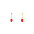 Red Strawberry Green Leaf Gold Tone Novelty Huggie Earrings view 5