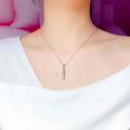 Silver Long Bar Five Clear CZ Pendant Necklace Chain view 4