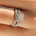 Silver Princess Halo CZ Bridal Ring Set Pair Sizes 6-10 view 3