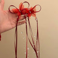 Red Organza Butterfly Duckbill Hair Clip Crystal Ribbon Tassel view 1