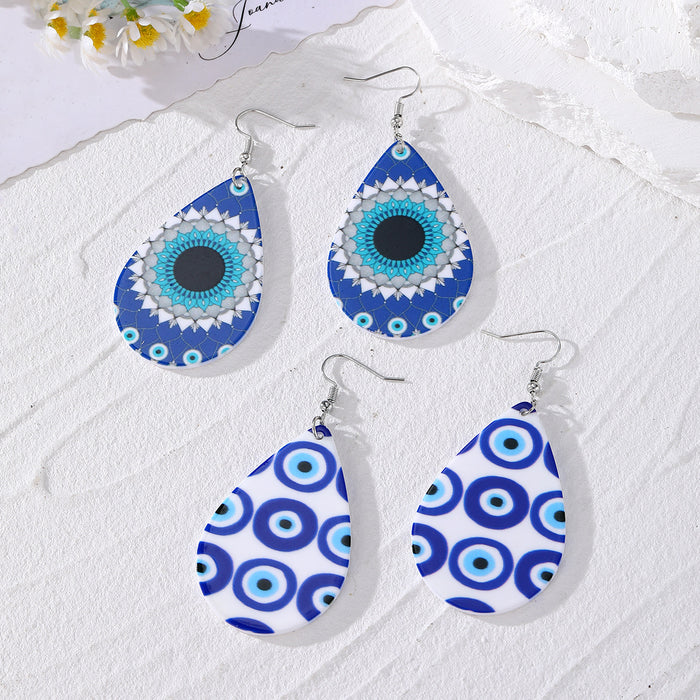 Blue Evil Eye Acrylic Teardrop Drop Earrings Silver Hooks 2 Styles