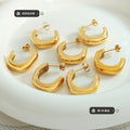 Chunky Thick Smooth C-Shape Hoop Earrings Gold Or Steel Tone view 2