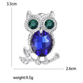Owl Brooch Green Eyes Blue Crystal Body Metal Frame Pin view 5