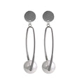 Silver Round Stud Long Oval Frame Pearl Drop Earrings view 5