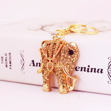 Gold Tone Rhinestone Elephant Keychain With Lobster Clasp