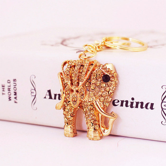 Golden Elephant Rhinestone Zinc Alloy Keychain Animal Bag Charm